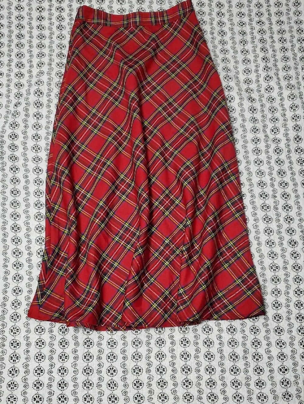 shein red plaid a-line long skirt, size m